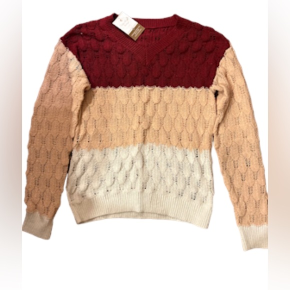 Scalloped knitted Color block V neck sweater - Picture 2 of 3